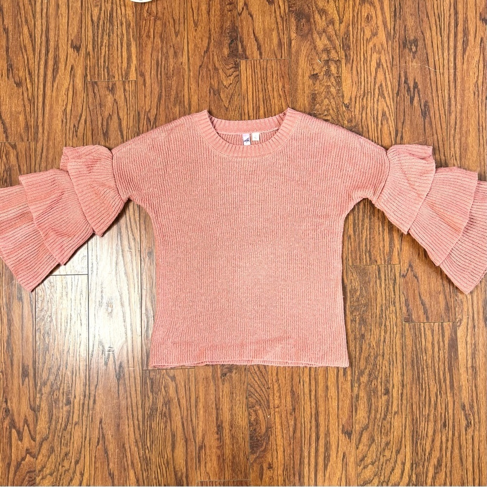 Alya Women's Pink Knitted Ruffle Sleeve Sweater Size Small - Picture 11 of 14